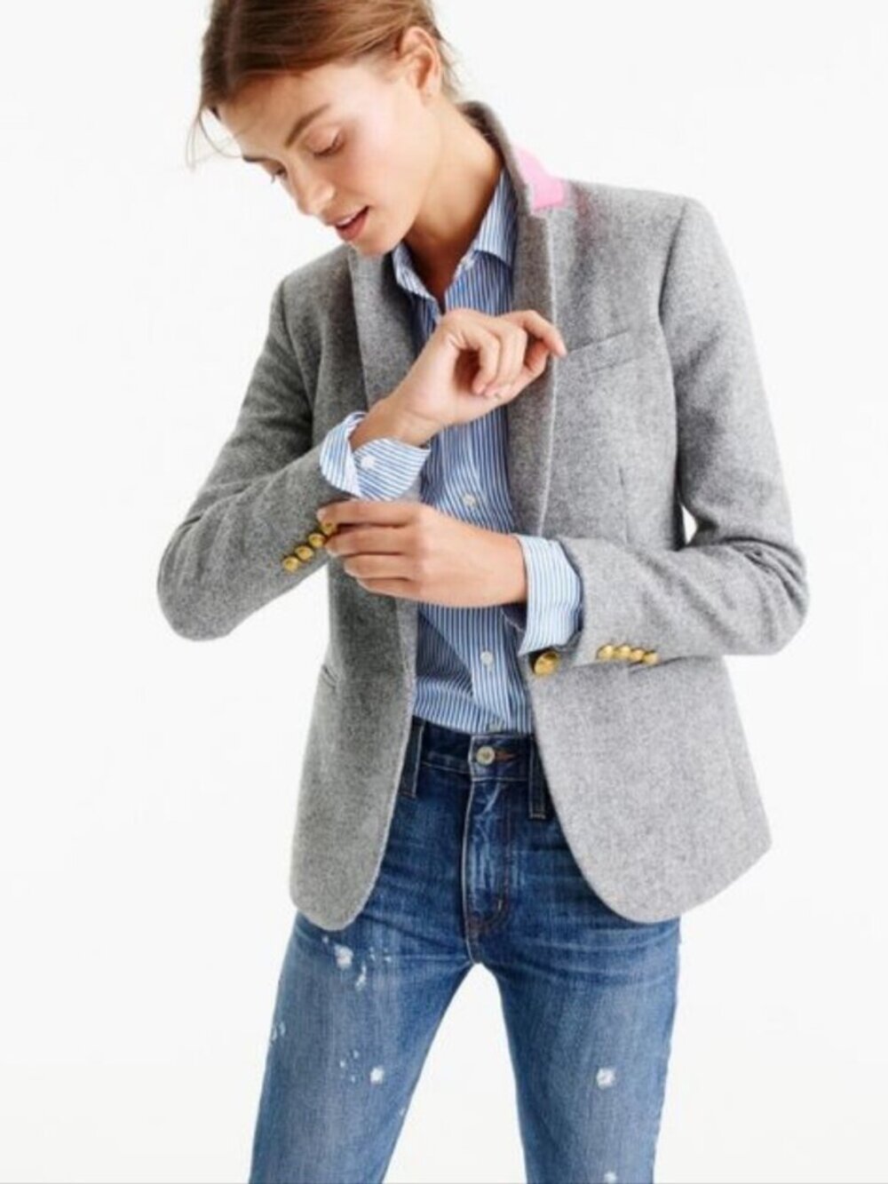 J.Crew Campbell Blazer Gray Donegal 100% Wool Tweed Preppy Size 4 NWOT